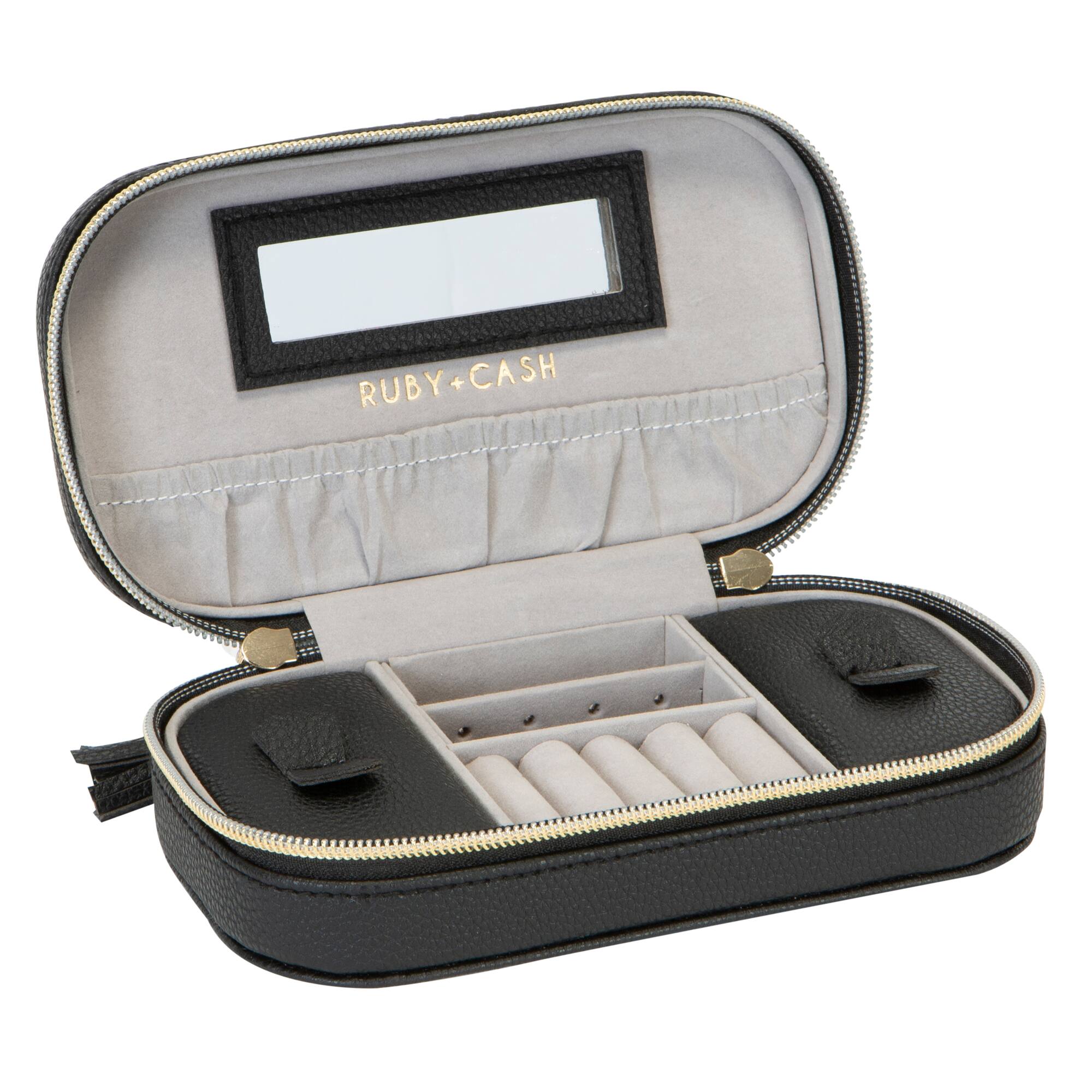 Ruby + Cash Black Faux Leather Zippered Travel Jewelry Organizer Box